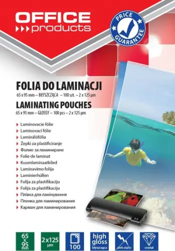 Folje laminimi Office Products, 65 x 95 mm, 100 copë, transparente