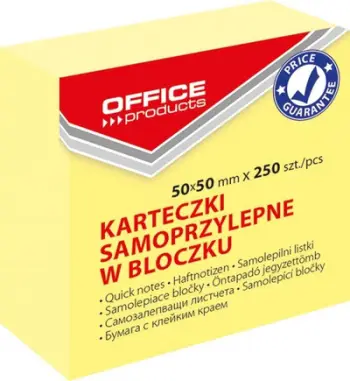 Letra ngjitëse për shënime OFFICE PRODUCTS, 50x50mm, 1x250 card, të verdha