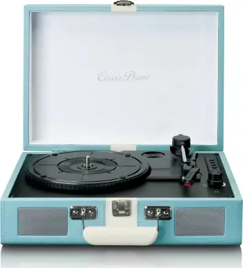 Gramafon Lenco TT-110, Bluetooth, 2 altoparlantë, ngjyrë blu/bardhë