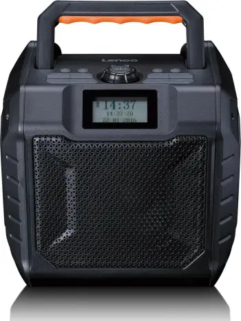 Radio portabile Lenco ODR-160GY, Bluetooth, 30 orë bateri, SD, zezë/portokalli