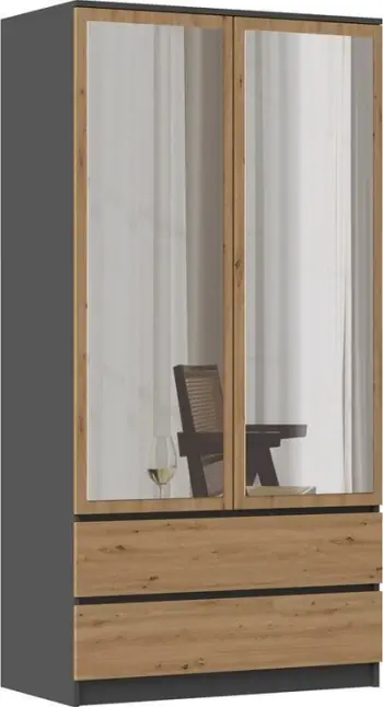 Dolap Topeshop Wardrobe SS-90, me pasqyrë, anthracite Artisan Oak