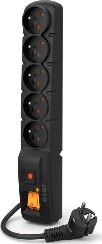 Kabllo vazhduese Acar F5 Power Strip (W0102), 5 priza, 5 m, e zezë.