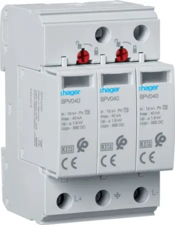 Mbrojtës tepricash Hager SPV340, Tipi 2 PV, 3P, 15kA, 1000V DC