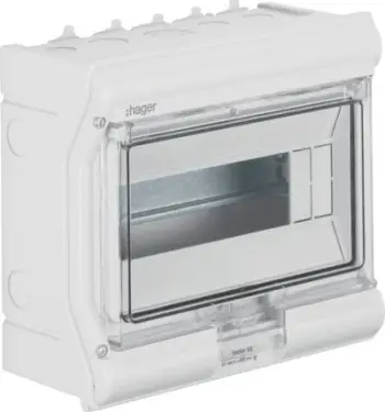 Panel shpërndarës Hager Vector VE110PN, 1x10 module, IP65, i bardhë