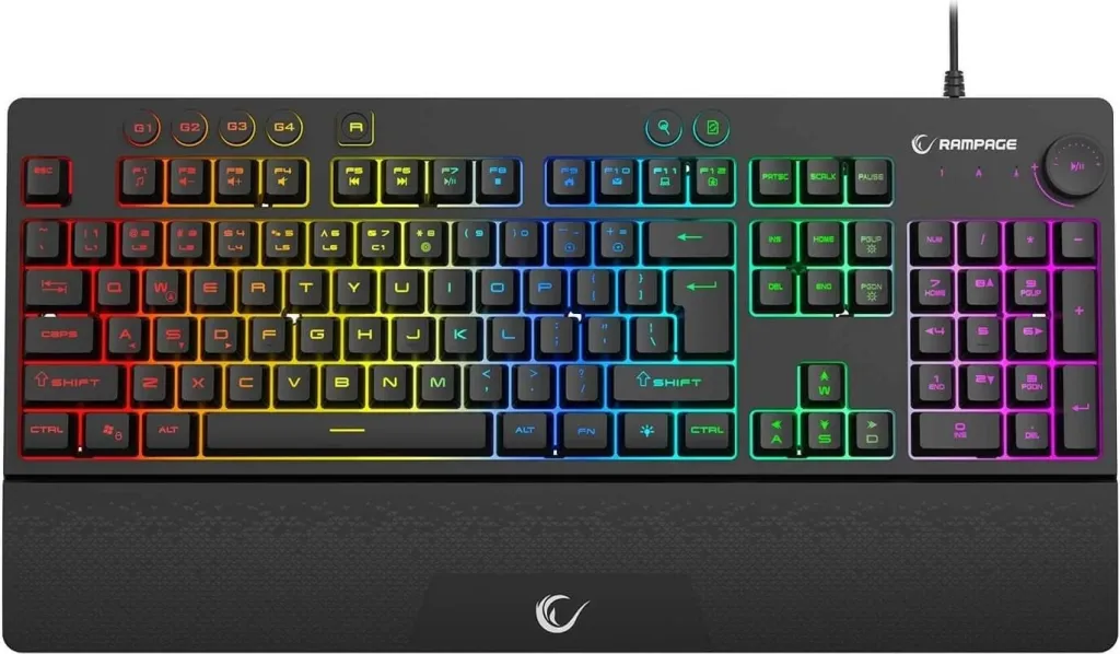 Tastierë gaming Rampage Simula RGB, full-size, me mbështetëse, e zezë - 1