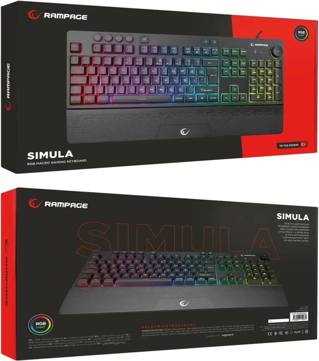 Tastierë gaming Rampage Simula RGB, full-size, me mbështetëse, e zezë - 5