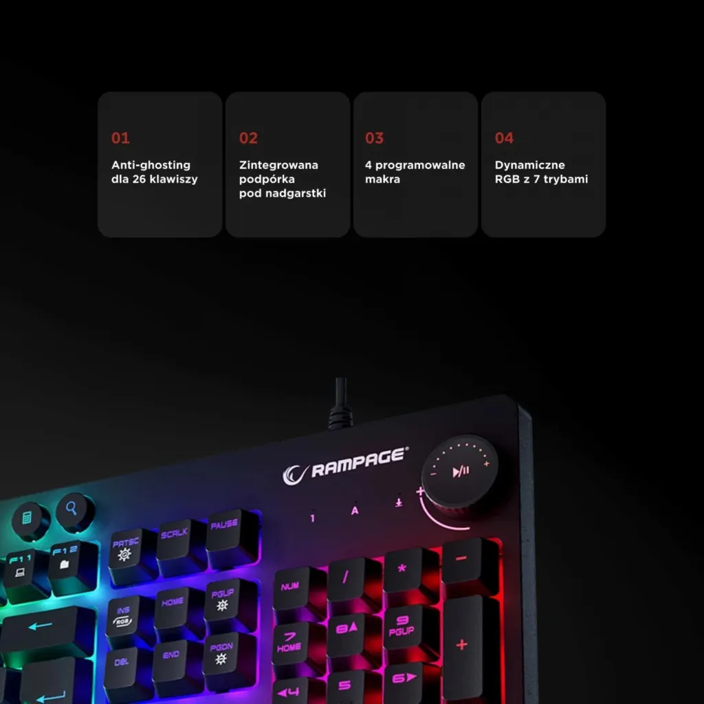 Tastierë gaming Rampage Simula RGB, full-size, me mbështetëse, e zezë - 8