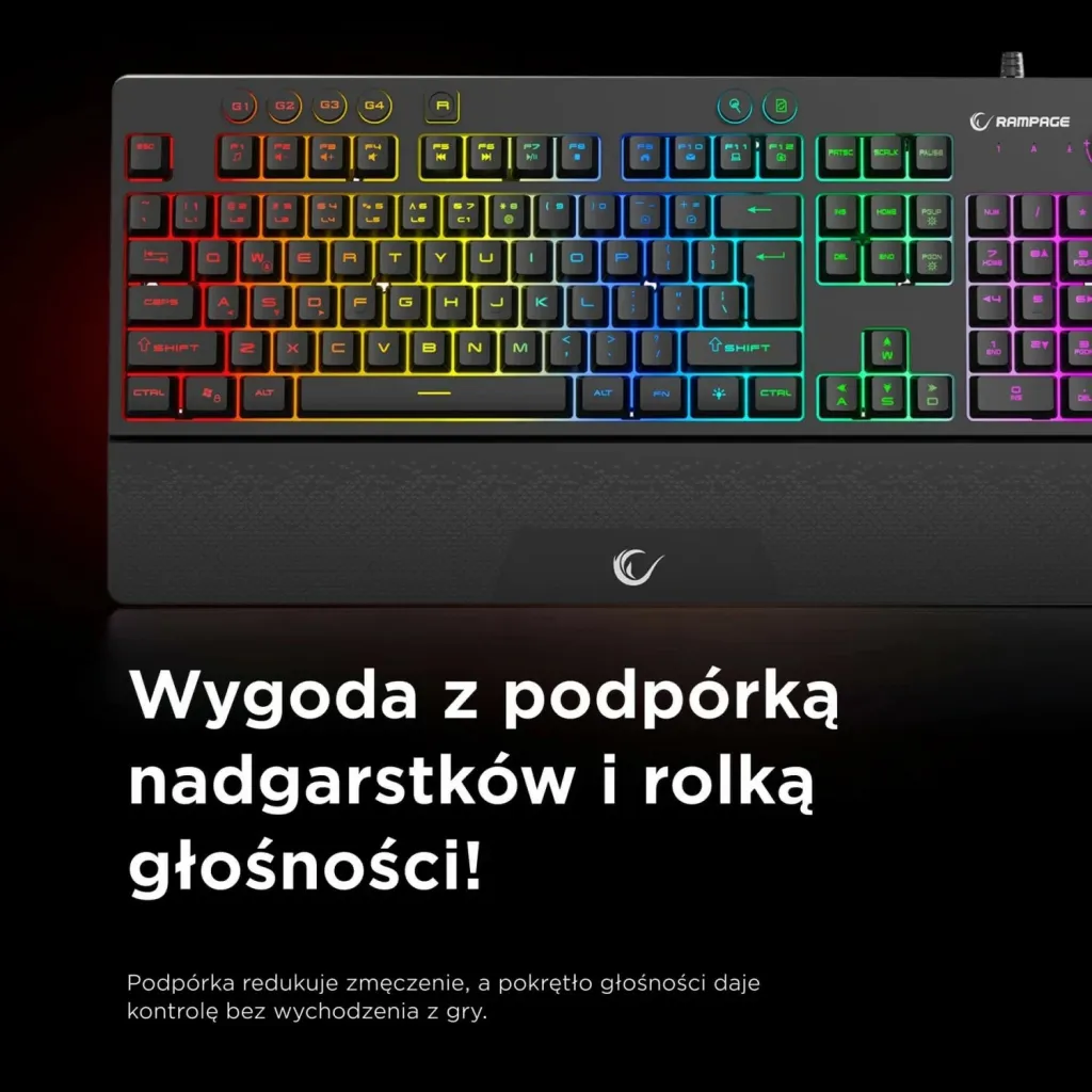 Tastierë gaming Rampage Simula RGB, full-size, me mbështetëse, e zezë - 10