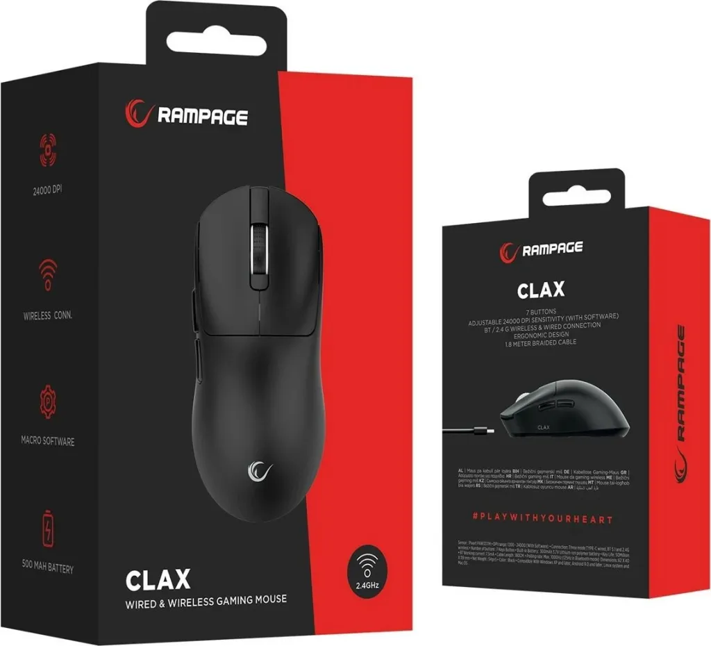 Maus Rampage Clax PAW3311, 24 000 DPI, wireless/wired, i zi - 6