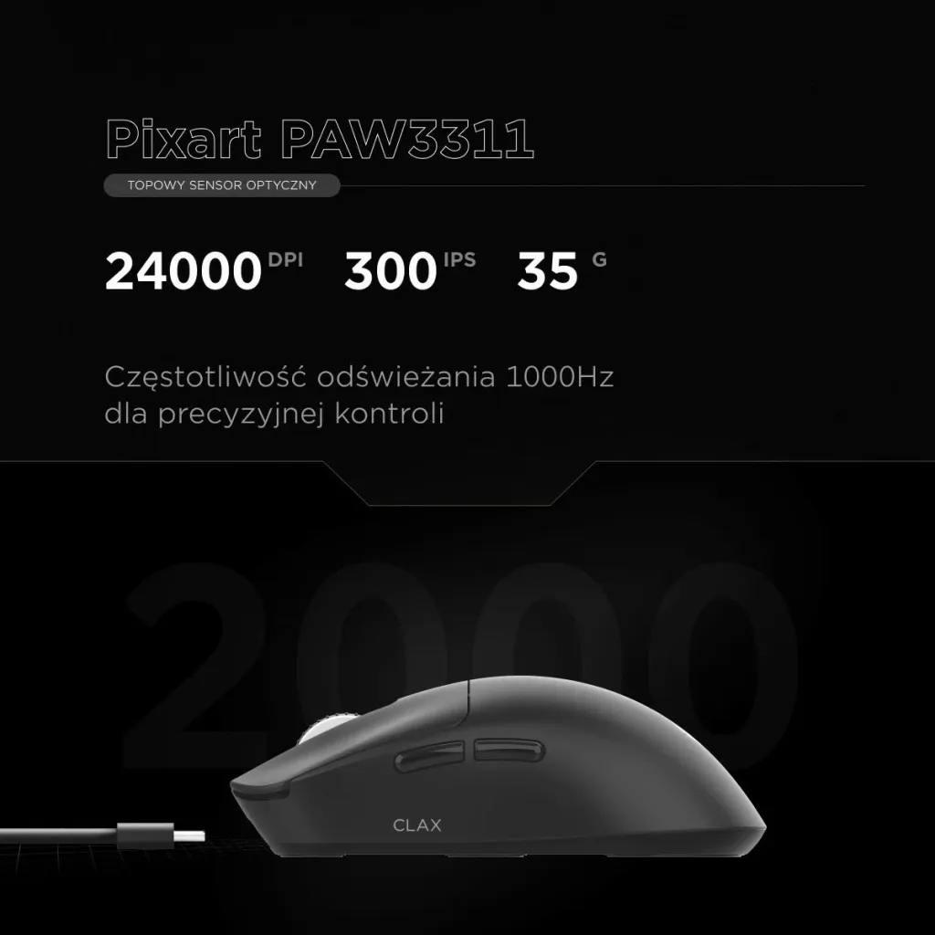 Maus Rampage Clax PAW3311, 24 000 DPI, wireless/wired, i zi - 10