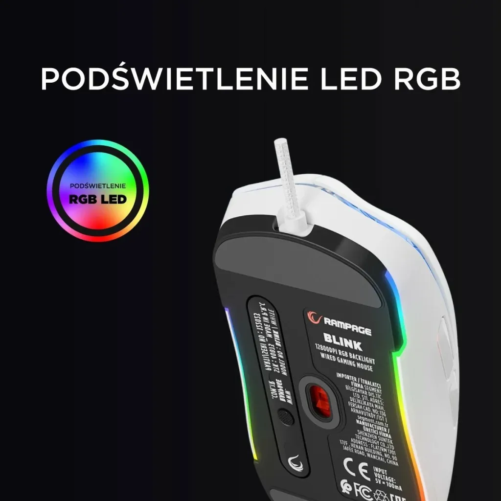 Maus gaming Rampage BLINK, RGB, sensor optik, i bardhë - 12