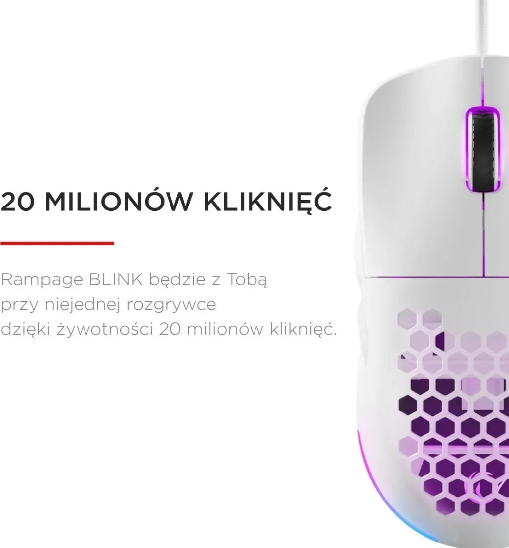 Maus gaming Rampage BLINK, RGB, sensor optik, i bardhë - 14