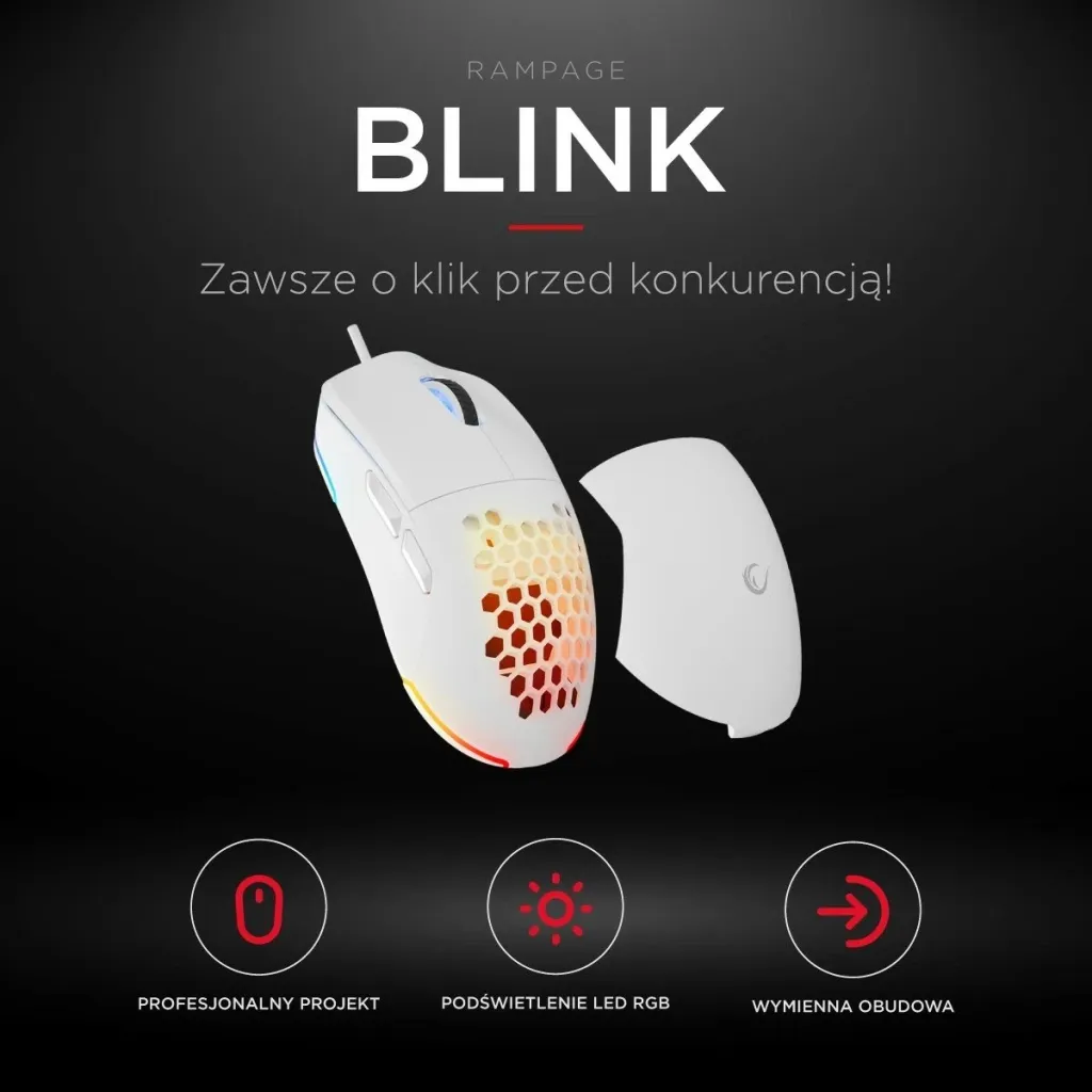 Maus gaming Rampage BLINK, RGB, sensor optik, i bardhë - 10