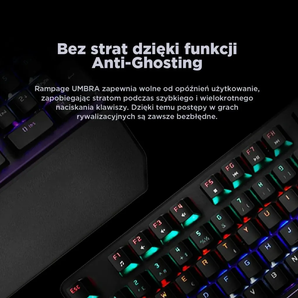 Tastierë mekanike Rampage KB-R86 UMBRA, Red Switch, e zezë - 14