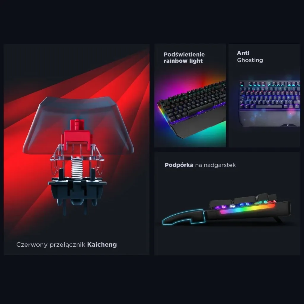 Tastierë mekanike Rampage KB-R86 UMBRA, Red Switch, e zezë - 7