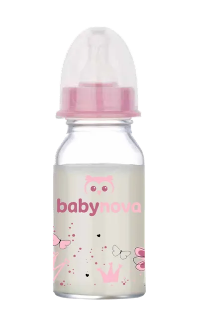 Shishe e qelqit Baby Nova (0-24 muaj), 120ml, rozë - 1