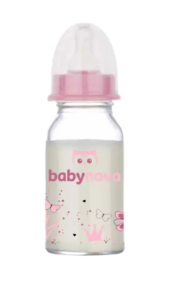 Shishe e qelqit Baby Nova (0-24 muaj), 120ml, rozë