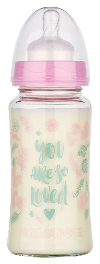 Shishe e qelqit për bebe Baby Nova (0-24 muaj), 230ml, rozë