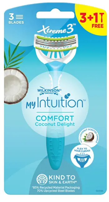 Set brisqe rroje për femra Wilkinson Sword My Intuition Comfort Coconut Delight, 3 + 1 copë