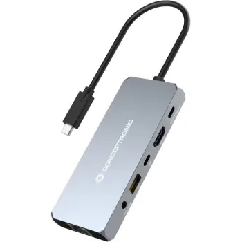 Hub Udhëtimi CONCEPTRONIC 6-në-1 USB-C në HDMI/USB-A/GbE/AUX – Hiri