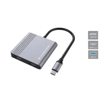 Hub Udhëtimi CONCEPTRONIC 4-në-1 USB-C në 2xHDMI/USB-A 100W PD – Hiri