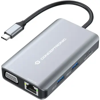 Hub Udhëtimi CONCEPTRONIC 7-në-1 USB-C në HDMI/3xUSB-A/VGA – Hiri