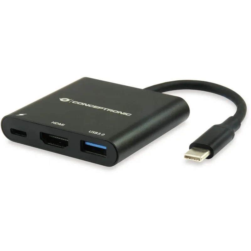 Hub Udhëtimi CONCEPTRONIC 3-në-1 USB-C në HDMI/USB-A 60W PD – Zezë - 1