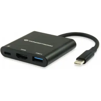 Hub Udhëtimi CONCEPTRONIC 3-në-1 USB-C në HDMI/USB-A 60W PD – Zezë