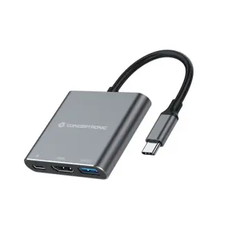 Hub Udhëtimi CONCEPTRONIC 3-në-1 USB-C në HDMI/USB-A 100W PD – Hiri