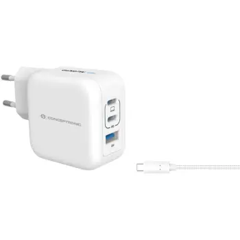 Karikues Conceptronic 3 Port GaN, 67W, USB C PD QC 3.0, me kabllo, i bardhë
