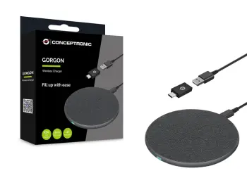 Karikues pa tela Conceptronic, 15W, USB-A/USB-C, gri