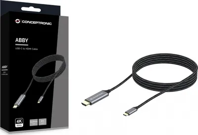 Kabllo USB Conceptronic ABBY10G, USB C në HDMI, 2m, e zezë argjend - 2