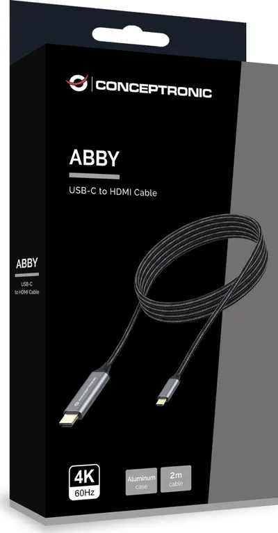 Kabllo USB Conceptronic ABBY10G, USB C në HDMI, 2m, e zezë argjend - 3