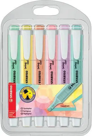 Markerë Stabilo Highlighter SwingCool Pastel, 6 ngjyra