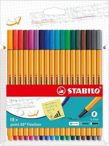 Set fineliner Stabilo Point 88, 18 ngjyra, majë 0.4 mm