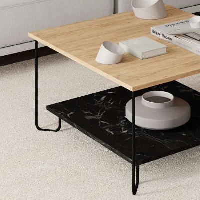 Tavolinë kafeje Decortie Marbo 80 x 80 x 45 cm, kafe e hapur / zezë - 4