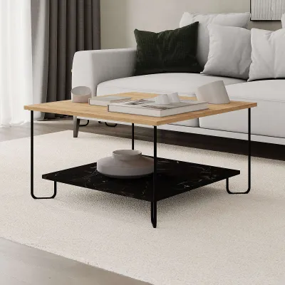 Tavolinë kafeje Decortie Marbo 80 x 80 x 45 cm, kafe e hapur / zezë - 5