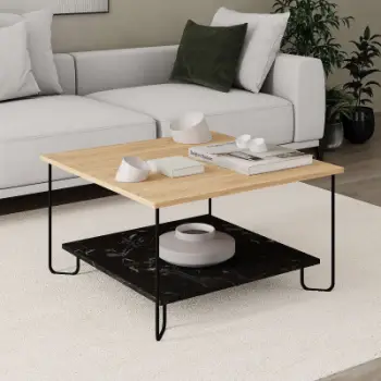 Tavolinë kafeje Decortie Marbo 80 x 80 x 45 cm, kafe e hapur / zezë