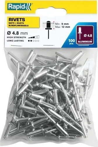 Thumba pop Rapid Standard, Ø4.8 x 16 mm, 100 copë, argjend - 1