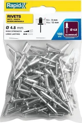 Thumba pop Rapid Standard, Ø4.8 x 16 mm, 100 copë, argjend