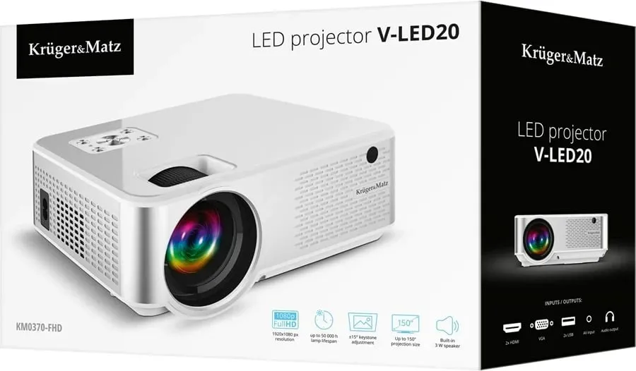 Projektor Kruger & Matz V-LED20 LED FullHD, 1080p, i bardhë - 2