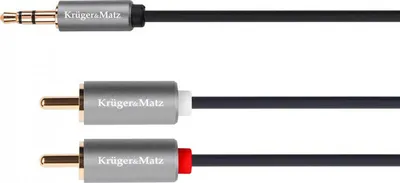 Kabllo Kruger & Matz, Jack 3.5mm - RCA (Cinch) x2, 1 m, e argjendtë - 1