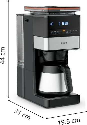 Aparat kafeje drip Krups Grind Aroma XL KT8428, mulli i integruar, 1.25L, 1000W, e zezë/inox