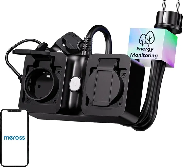 Prizë e mençur Meross MOP320MA-EU, WiFi, për jashtë, IP44, 2 dalje, e zezë - 1
