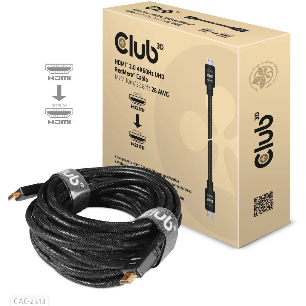 Kabllo HDMI Club3D 2.0, 10m, 4K60Hz, e zezë - 1