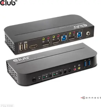 Switch KVM Club3D CSV-7210, 2x DisplayPort, 1x HDMI, 2xUSB, 4K60Hz, i zi