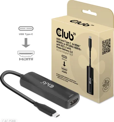 Adapter USB C në HDMI Club 3D CAC 1588, 8K 60Hz, 4K 120Hz, i zi - 1