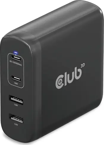 Karikues Club3D 2xUSB Type-C, 2xUSB Type-A, PD 100W, GaN, i zi