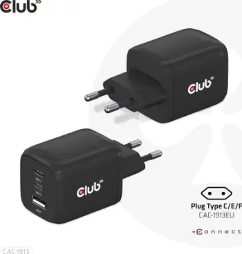 Karikues Club3D CAC-1913EU, 2xUSB Type-C, 1xUSB Type-A, PD 65W, GaN, i zi