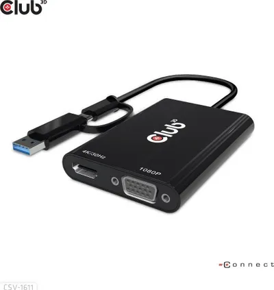 Docking station Club 3D CSV-1611, USB-C USB-A, HDMI VGA, i zi - 1